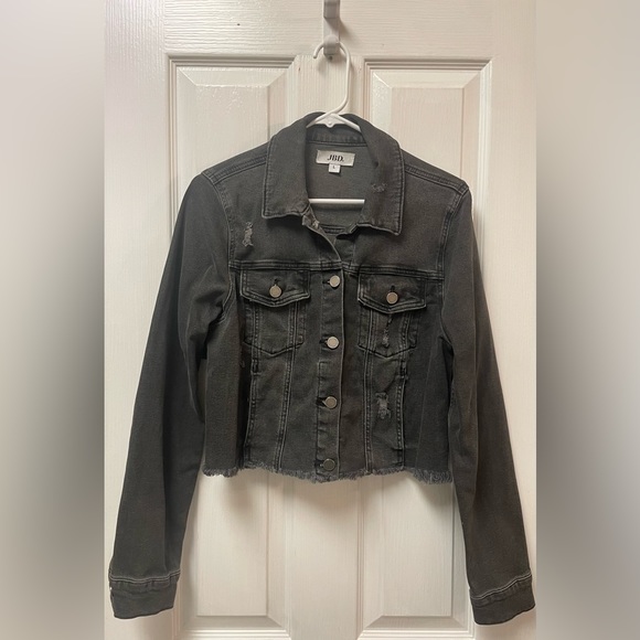 JBD Distressed Faded Black Denim Cropped Jacket; Size L; $25 - Picture 1 of 6